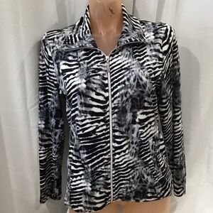 Onque Casuals Black and White Animal Print Teddy Jacket